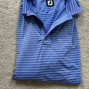 FJ size XL golf polo, blue and white striped